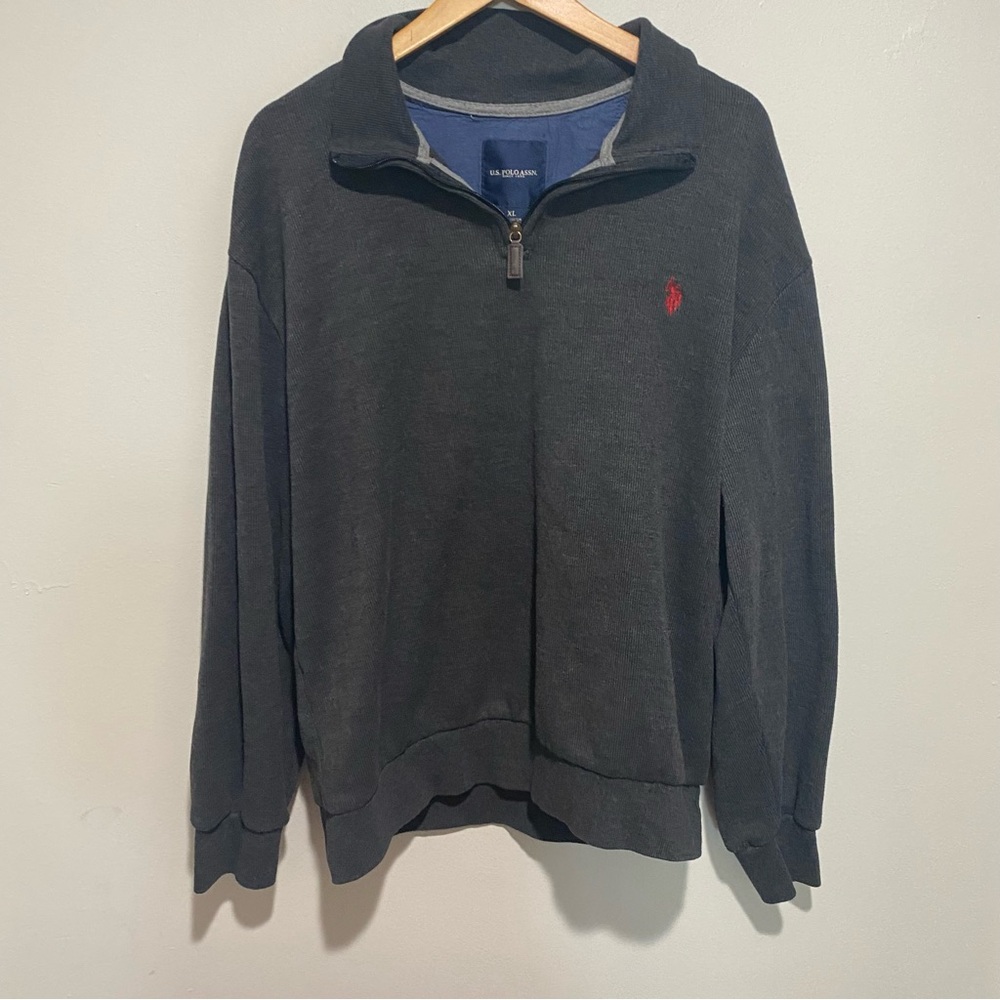 U.S. Polo Assn. Men's Gray‎ Half Zip Up Sweater with Ribbed Cuffs Size XL
